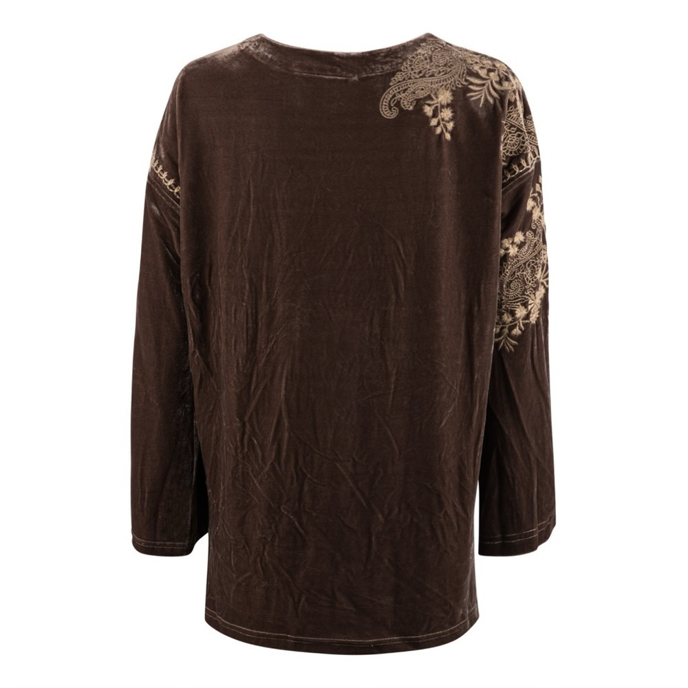 Paparazzi Embroidered Velvet Western Blouse Tunic Top Boho Whimsigoth in Brown L - Picture 2 of 13
